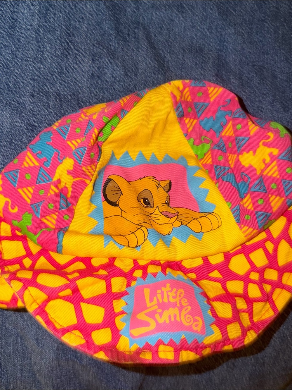 Little Simba Kids' Yellow & Pink Sun Hat, staining on interior.
